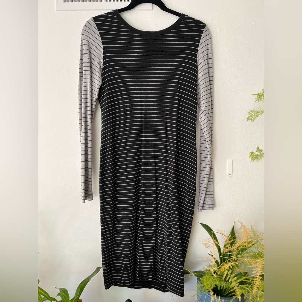 A Pea in the Pod Black and Gray Striped Long Sleeve Dress